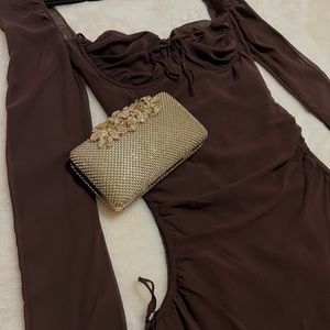 House of CB BABY CHOCOLATE CHIFFON CUTOUT HALTER MINI DRESS